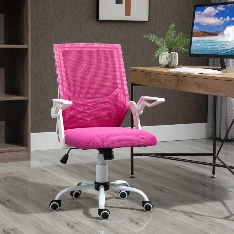 Vinsetto Cadeira de Escritório Ergonômica Giratória com Altura Ajustável Apoio para os Braços Dobrável Suporte Lombar e Encosto Transpirável 62,5x55x94-104cm Rosa