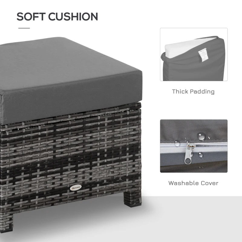 Outsunny Outdoor PE Rattan Footstool, Patio Wicker Ottoman with Cushion, for Backyard Garden Poolside Living Room 50 x 50 x 35 cm, Grey