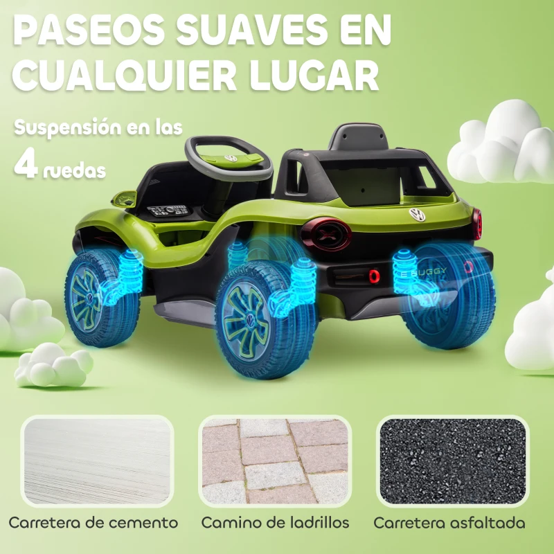 AIYAPLAY Coche Eléctrico para Niños de +3 Años Volkswagen E-Buggy 12V con Mando a Distancia 2,4 G Ruedas con Suspensión Verde