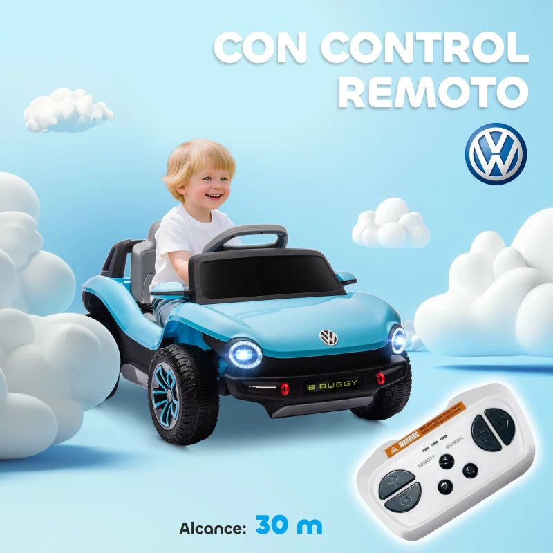 AIYAPLAY Coche Eléctrico para Niños de +3 Años Volkswagen E-Buggy 12V con Mando a Distancia 2,4 G Ruedas con Suspensión Azul