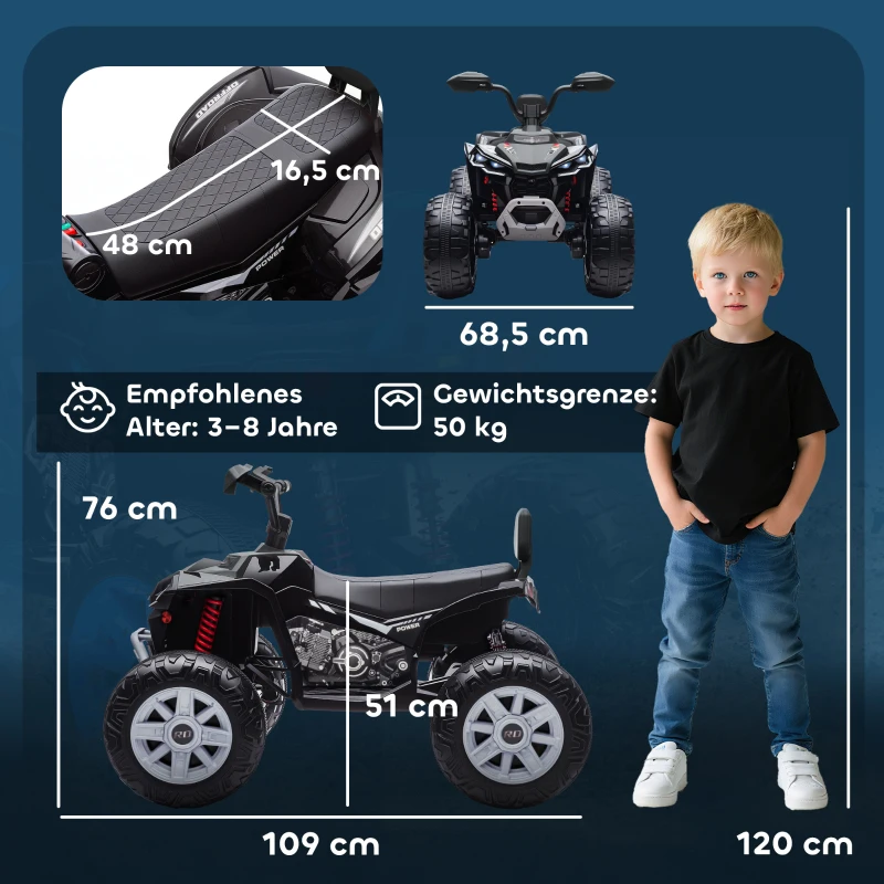 AIYAPLAY Kinder-Elektro-Quad, 24V Elektro-Fahrzeug mit 4 Rädern, Scheinwerfer, USB-Anschluss, MP3-Funktion, 6,5 km/h, 3-8 Jahre(m-3)