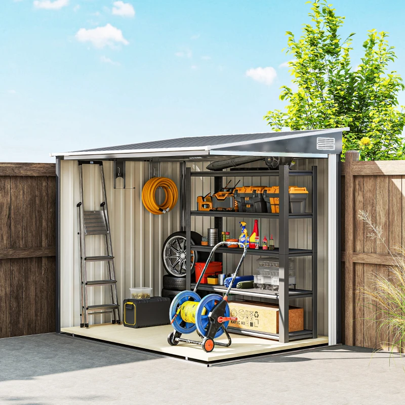 Outsunny Metall Gerätehaus 2,81m² 154x206,5x181 cm Geräteschuppen mit Pultdach Fundament(m-9)