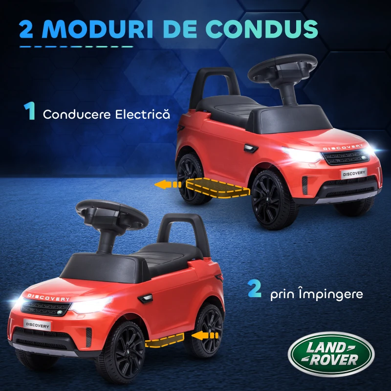 AIYAPLAY Mașinuță Electrică pentru Copii 18 Luni-5 Ani cu Licență Land Rover cu Muzică, USB și MP, 65x43x40 cm, Roșu