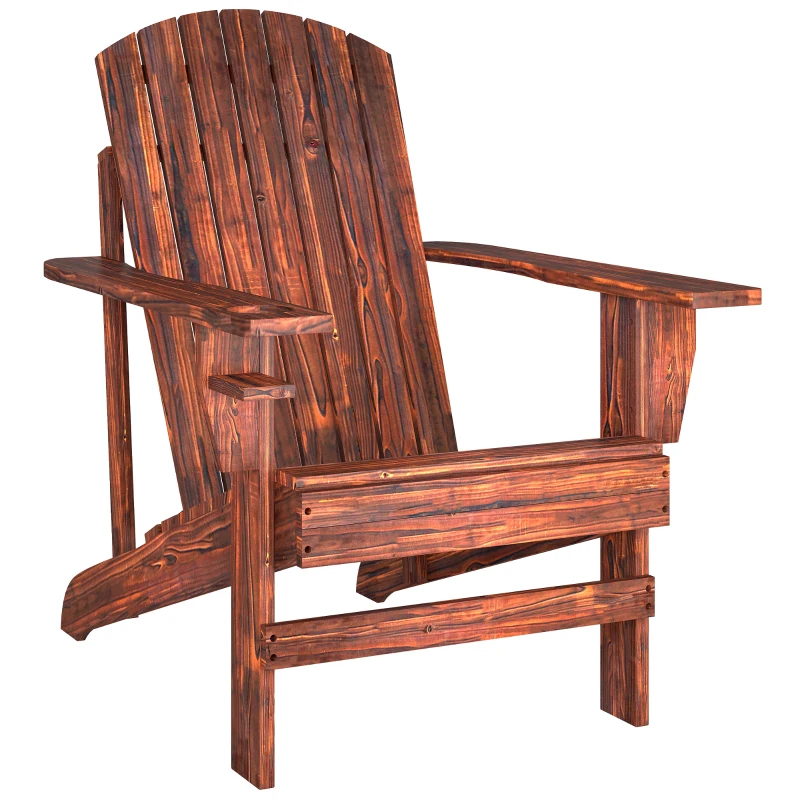 Outsunny Adirondack-Gartenstuhl mit Becherhalter Gartenliege Balkonstuhl Massivholz Verkohlt 72 x 95 x 93 cm