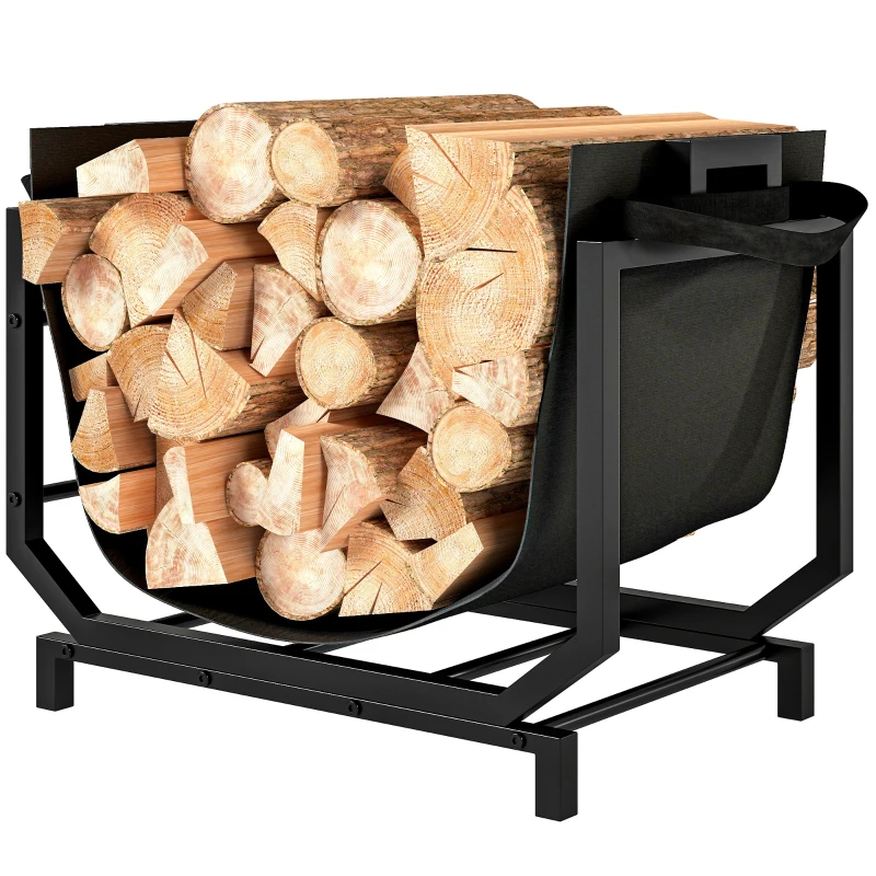 Outsunny Porta Leña en Metal con Bolsa de Transporte Removible en Tela Oxford, 53x33x43 cm, Negro