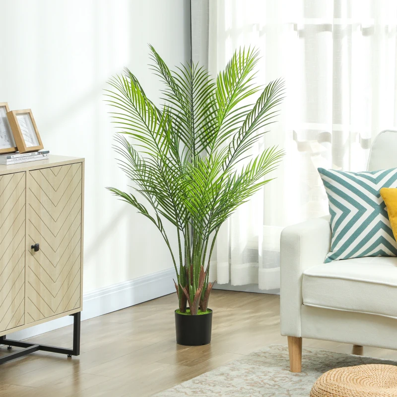 HOMCOM Plante artificielle intérieure 120 cm, palmier arbre artificiel avec pot en plastique et flocage, vert