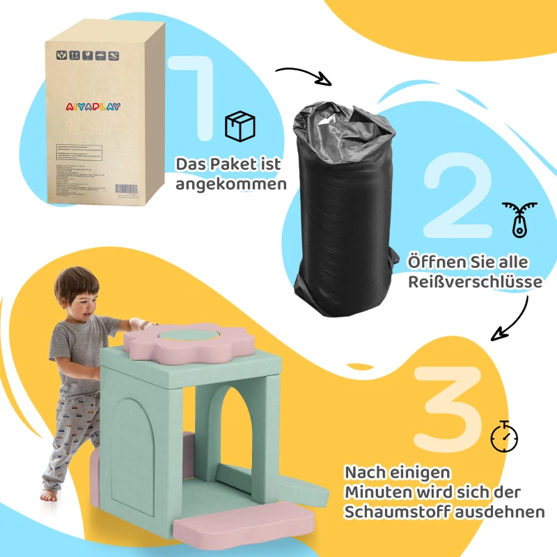AIYAPLAY 12-delige Set Schuim Blokken om te Klimmen, Bouwen, Kruipen, Binnen Speelmatten met Cordbekleding, Groen+Roze(m-7)