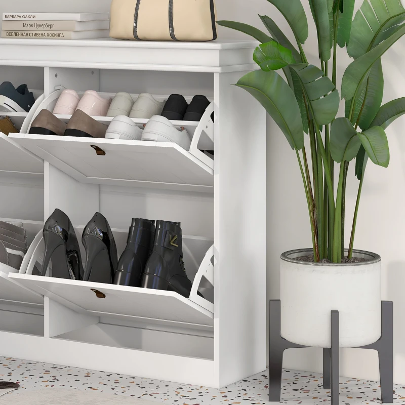 HOMCOM Schuhschrank für 20 Paare, Schuhschrank, 4 kippbare Schubladen, verstellbare Regale, 105x24x82,5cm, Weiß