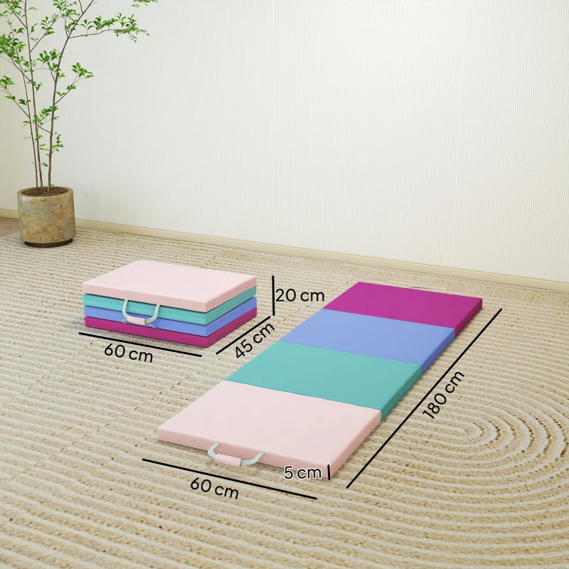 SPORTNOW Tappetino da Ginnastica Pieghevole con Maniglie di Trasporto e Borsa per Yoga Aerobica, Multicolore
