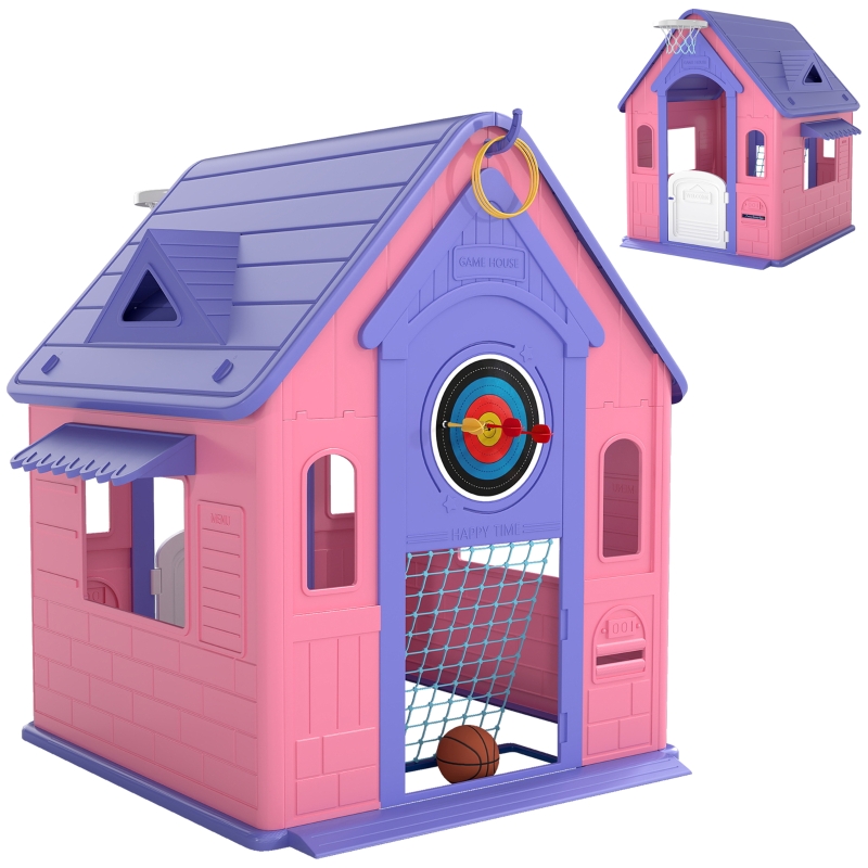 AIYAPLAY 5-in-1 Playhouse for Kids Outdoor Indoor with Basketball