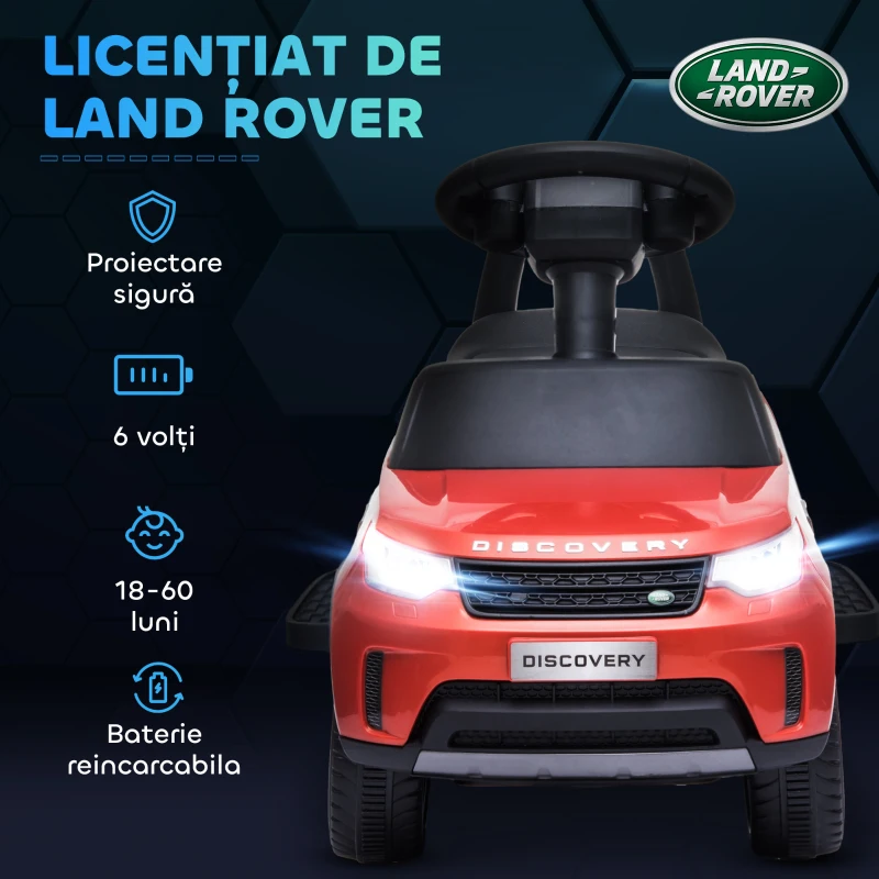 AIYAPLAY Mașinuță Electrică pentru Copii 18 Luni-5 Ani cu Licență Land Rover cu Muzică, USB și MP, 65x43x40 cm, Roșu