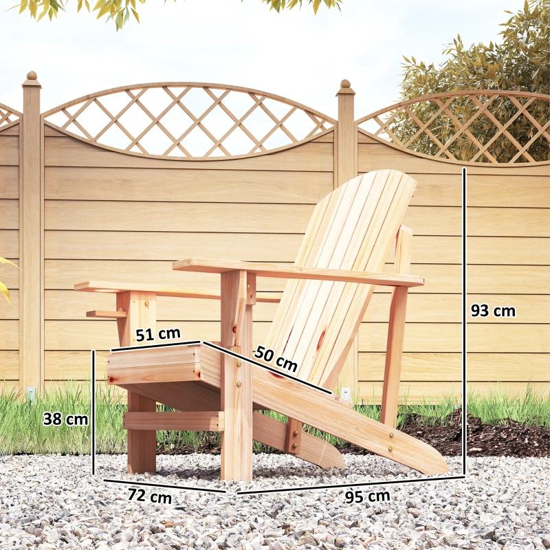 Outsunny Fauteuil de jardin Adirondack grand confort porte-gobelet intégré bois de sapin traité peint bois naturel