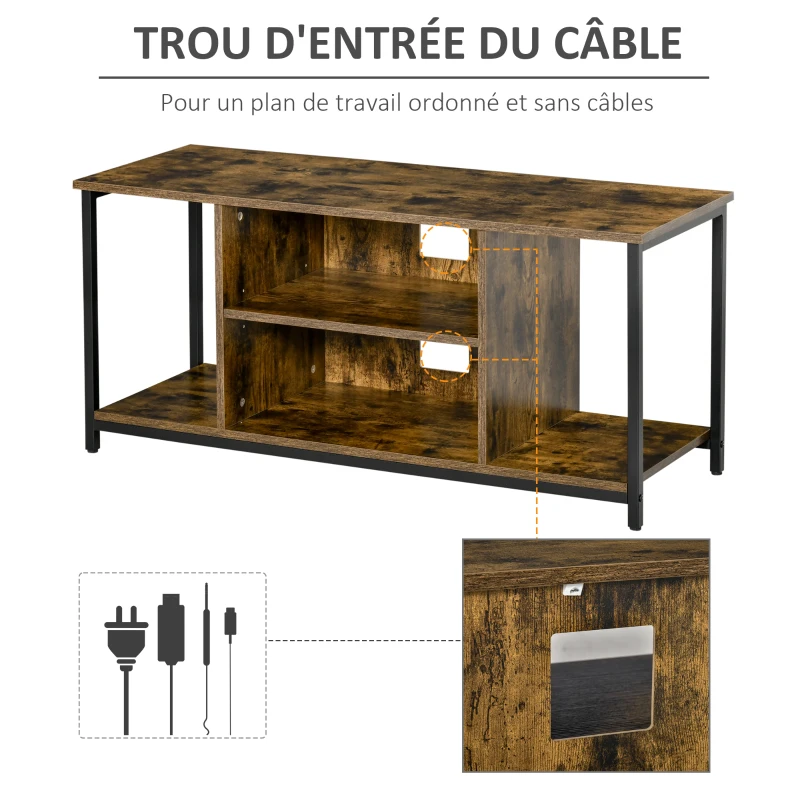 HOMCOM Meuble TV, meuble télé avec compartiments ouverts, étagère réglable, 110x40x50cm, brun rustique