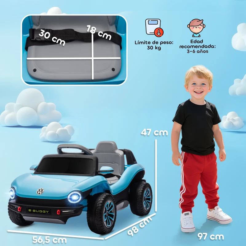 AIYAPLAY Voiture Électrique pour Enfants de +3 Ans Volkswagen E-Buggy 12V avec Télécommande 2,4 GHz Roues avec Suspension Bleu