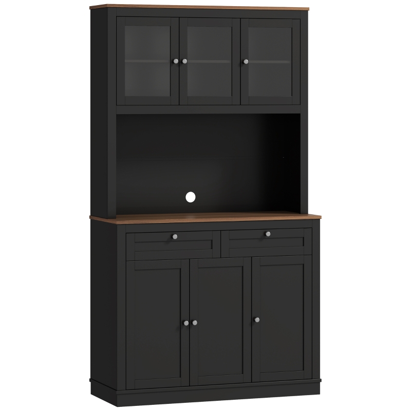 HOMCOM Hoher Küchenschrank mit 4 Schränken, 2 Schubladen und zentralem Regal, 100x40x180 cm, Schwarz