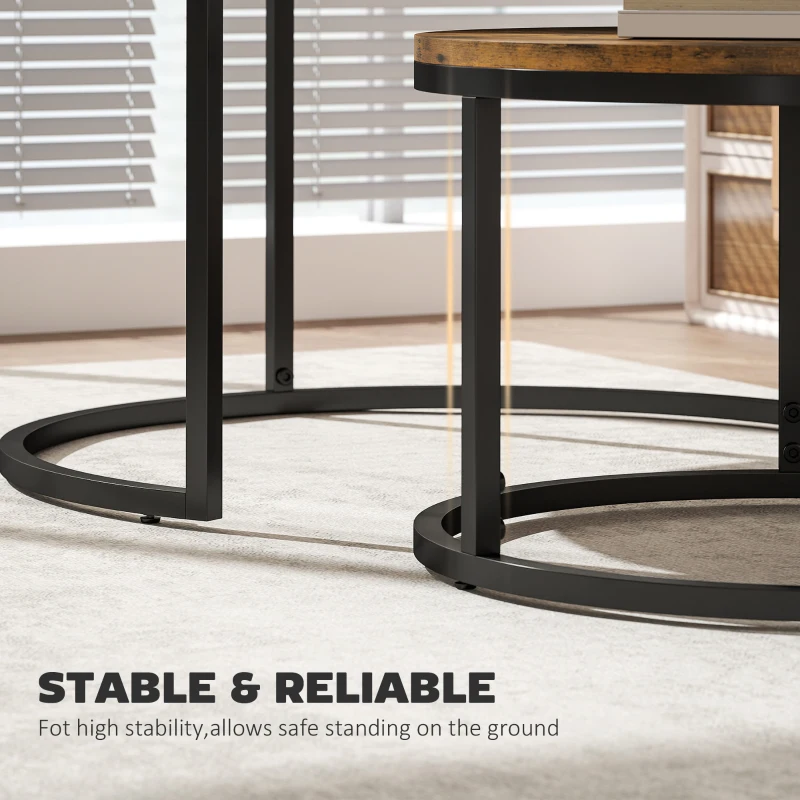 HOMCOM Set of Two Wood-Effect Stacking Tables - Rustic Brown