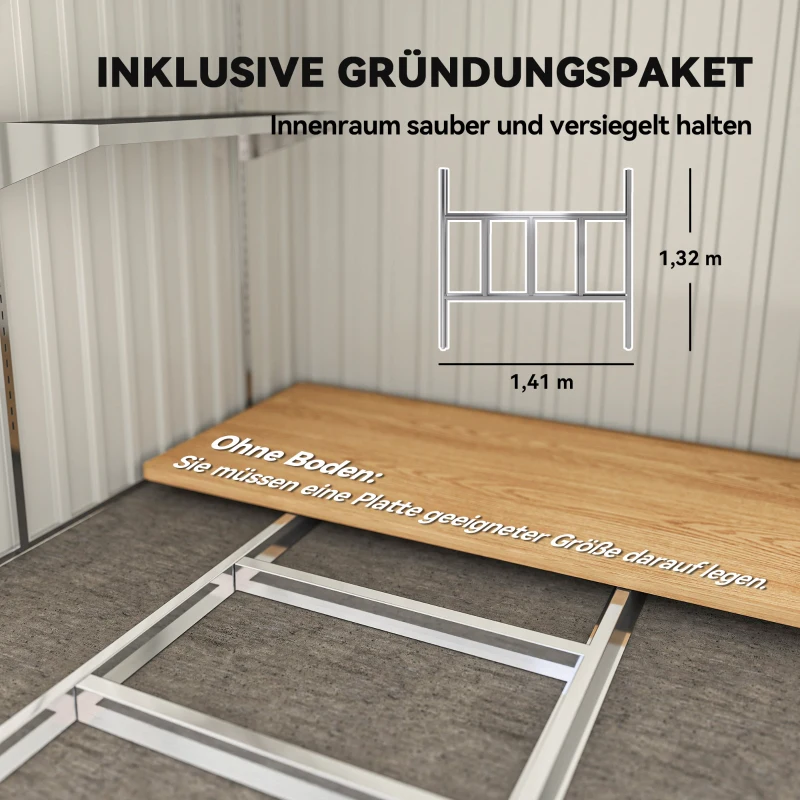 Outsunny Metall Gerätehaus 2,81m² 154x206,5x181 cm Geräteschuppen mit Pultdach Fundament(m-6)