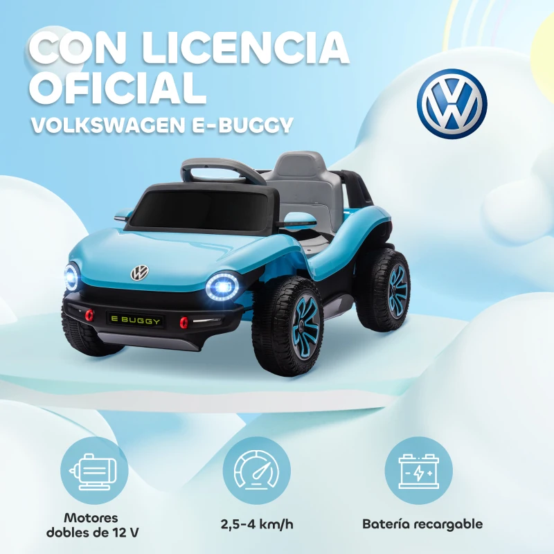 AIYAPLAY Coche Eléctrico para Niños de +3 Años Volkswagen E-Buggy 12V con Mando a Distancia 2,4 G Ruedas con Suspensión Azul