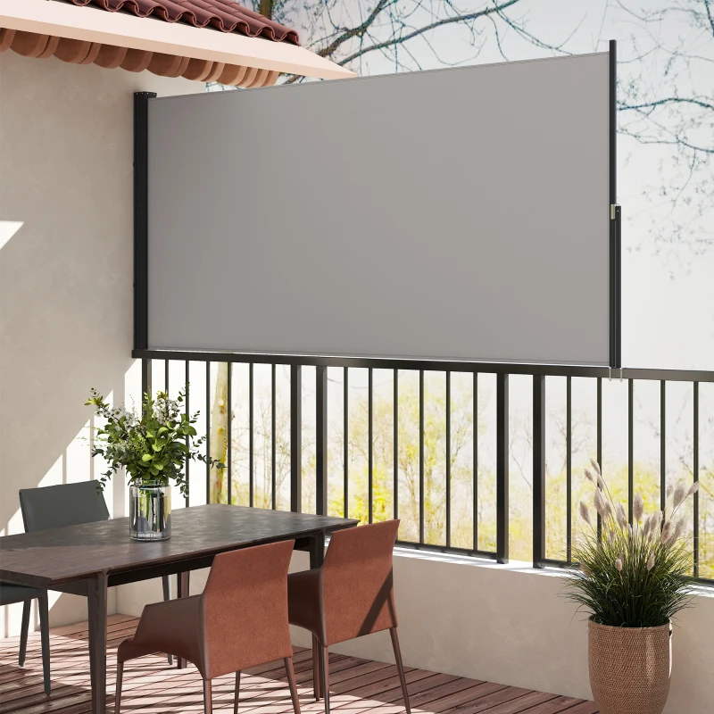 Outsunny Seitenmarkise, Seitenrollo, ausziehbar, Sichtschutz, Aluminium/Polyester, 3 x 1,4 m, Hellgrau