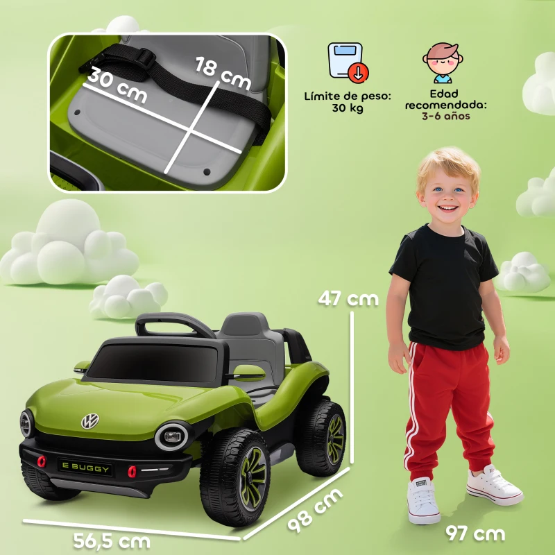 AIYAPLAY Voiture Électrique pour Enfants de +3 Ans Volkswagen E-Buggy 12V avec Télécommande 2,4 G Roues avec Suspension Vert(m-3)