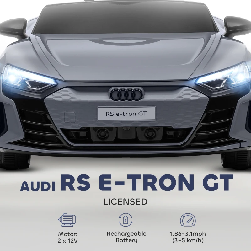 HOMCOM Auto Elettrica per Bambini di +3 Anni AUDI RS e-tron GT Auto a Batteria con Telecomando 103x58x41 cm Grigio