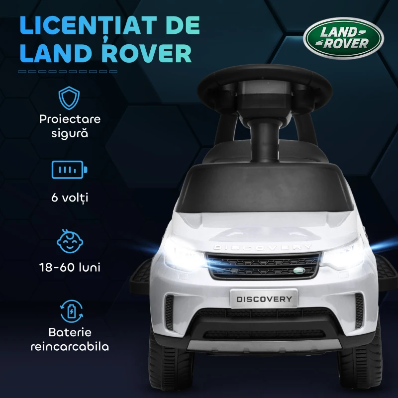 AIYAPLAY Mașinuță Electrică pentru Copii 18 Luni-5 Ani cu Licență Land Rover cu Muzică, USB și MP, 65x43x40 cm ,Alb