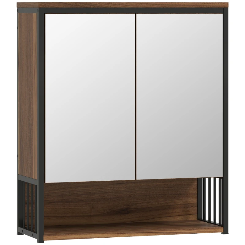 HOMCOM Hängender Spiegelschrank für Badezimmer, Badschrank aus MDF, Spanplatte, Braun