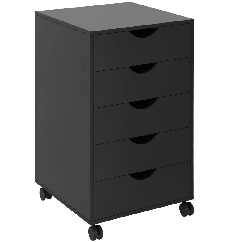 HOMCOM Cassettiera Ufficio con Ruote e 5 Cassetti 40x40x67 cm Nero