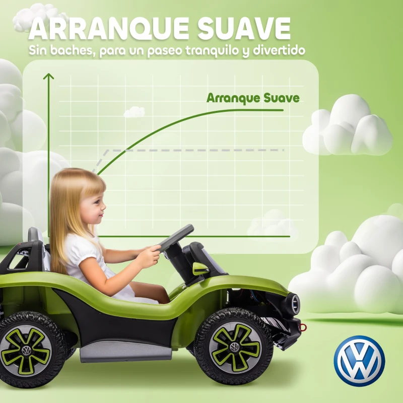 AIYAPLAY Coche Eléctrico para Niños de +3 Años Volkswagen E-Buggy 12V con Mando a Distancia 2,4 G Ruedas con Suspensión Verde