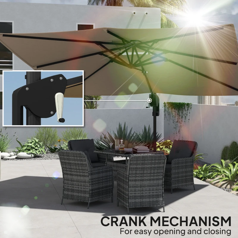 Outsunny 3.7 x 2.7 m Cantilever Parasol w/360° Rotation and Easy Tilt Adjustment, Aluminium Hanging Offset Outdoor Umbrella w/Double Top, Cross Base, UPF50+ Hanging Sun Shade, Black Pole