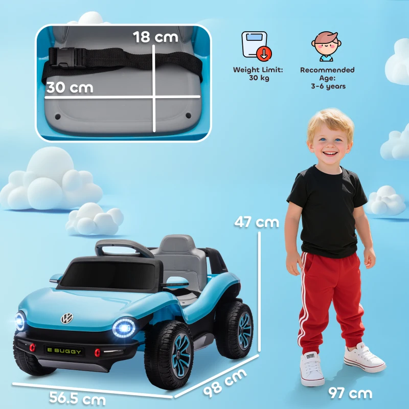 AIYAPLAY Auto Elettrica per Bambini dai 3 Anni, Volkswagen E-Buggy 12V con Telecomando 2,4 G e Ruote con Sospensione, Blu