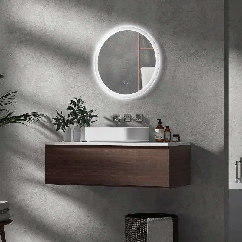 kleankin Specchio Bagno con Luci LED Regolabili, Controllo Touch e Design Antiappannamento, Ø60 cm