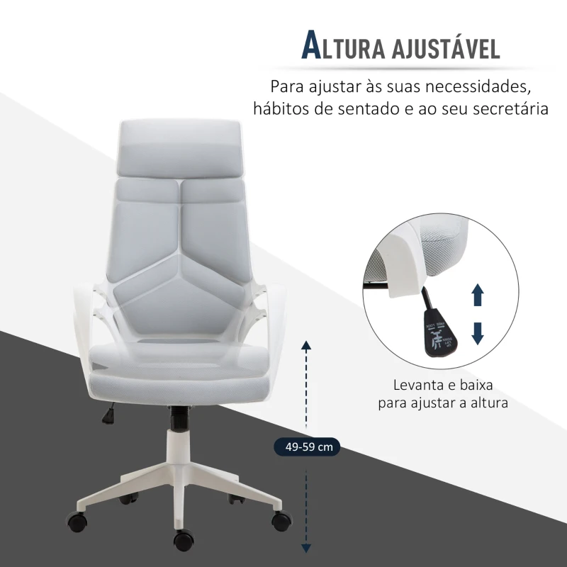 HOMCOM Cadeira de Escritório Giratória de Malha com Função de Inclinação Altura Ajustável e Encosto Alto 63x63x117-127 cm Cinza