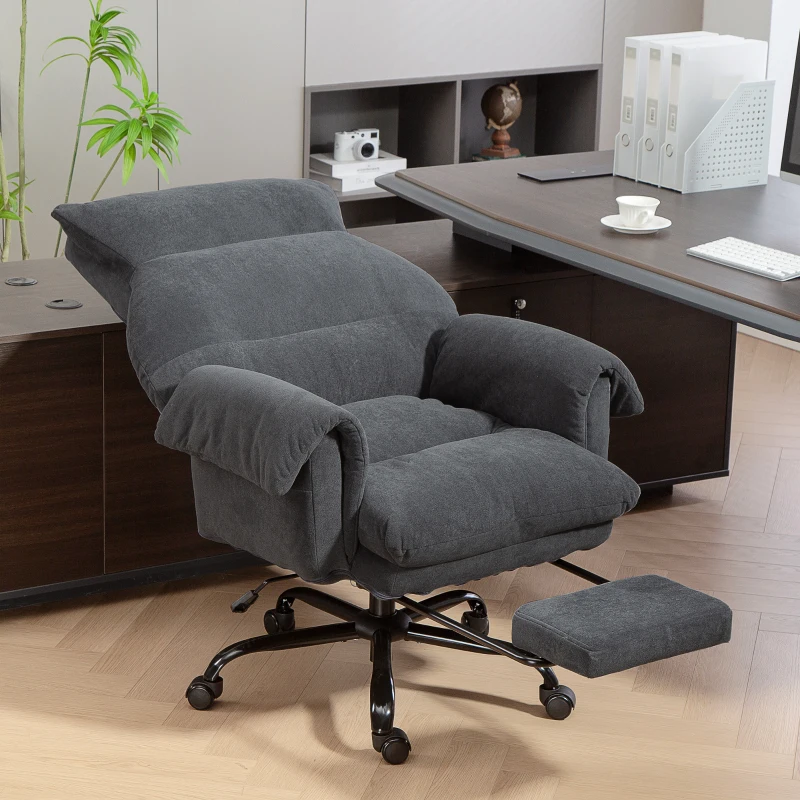 HOMCOM Silla de Escritorio con Reposapiés Respaldo Reclinable y Alto Asiento y Reposabrazos Anchos Acolchado Grueso Gris Oscuro