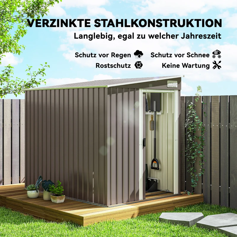 Outsunny Metall Gerätehaus 2,81m² 154x206,5x181 cm Geräteschuppen mit Pultdach Fundament(m-4)