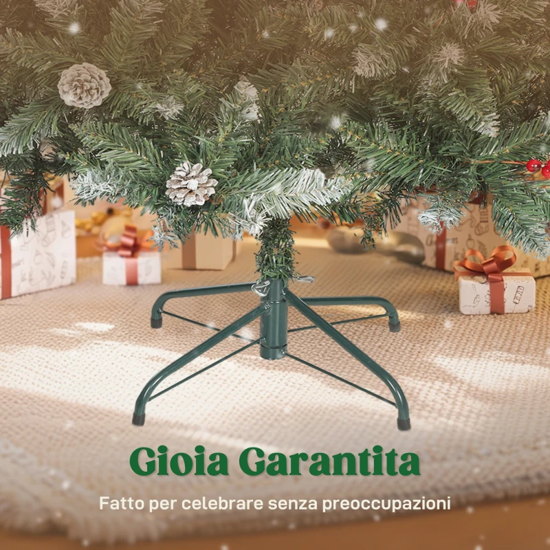 HOMCOM Albero di Natale Alto 180 cm da Interno con 620 Rami, Pigne e Bacche Rosse, Base in Metallo, Verde