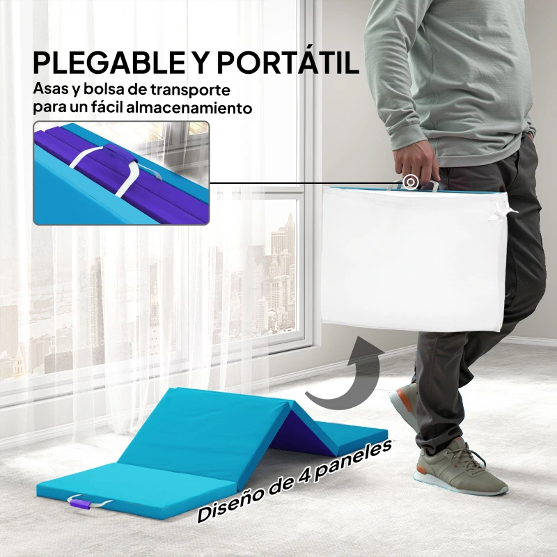 SPORTNOW Colchoneta Gimnasia Plegable de 2 Pulgadas de Grosor con Asas de Transporte y Bolsa para Yoga Aeróbic Azul