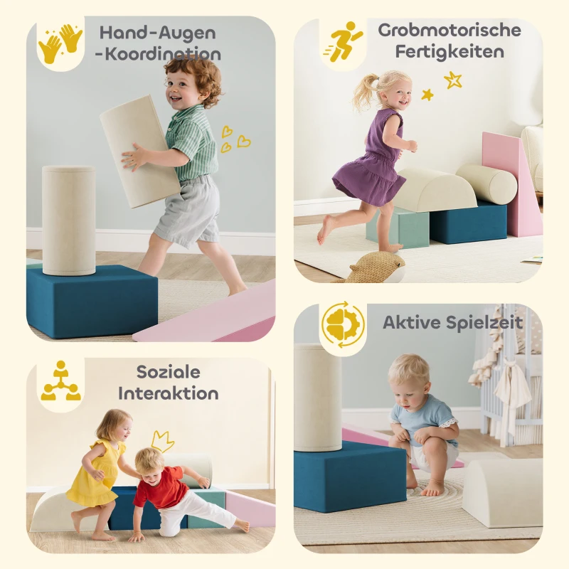AIYAPLAY Speelset met 5 Schuimblokken voor Kinderen met Afneembare Hoezen, Psychomotorische Blokken voor Klimmen en Kruipen, Multicolor(m-7)