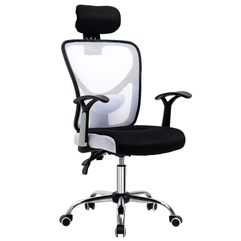 Vinsetto Fauteuil de bureau, chaise de bureau en maille avec hauteur réglable, dossier inclinable, 62x67x118cm, noir et blanc