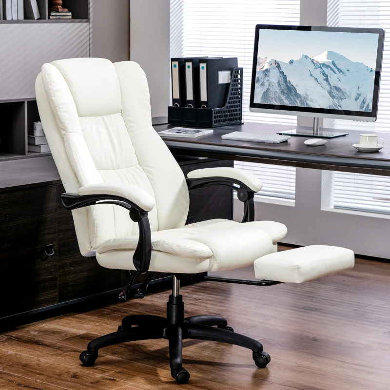 Vinsetto Cadeira de Escritório com Altura Ajustável 6 Pontos de Massagem e Apoio para os Pés Retrátil 68,5x68,5x113-121 cm Creme