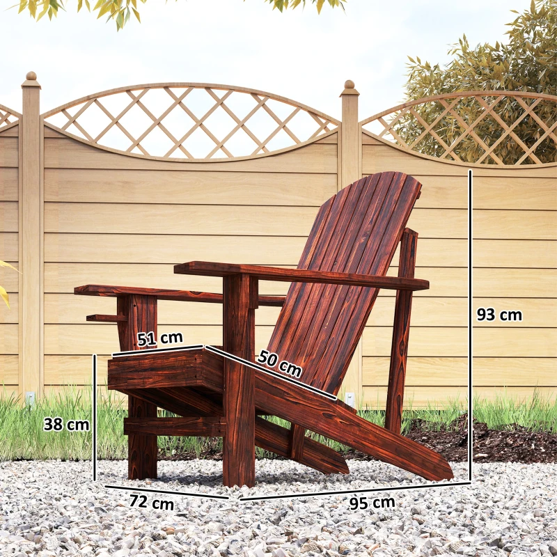 Outsunny Adirondack-Gartenstuhl mit Becherhalter Gartenliege Balkonstuhl Massivholz Verkohlt 72 x 95 x 93 cm