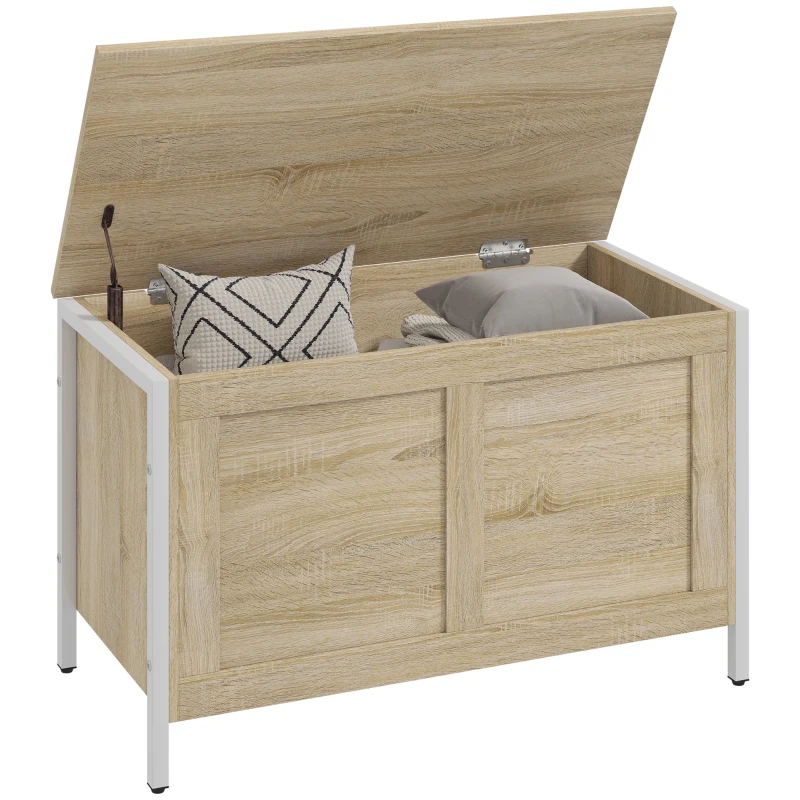 HOMCOM Baúl de Almacenaje para Dormitorio 95 L con Tapa Banco de Almacenaje con Bisagra de Seguridad 80x40x50 cm Roble