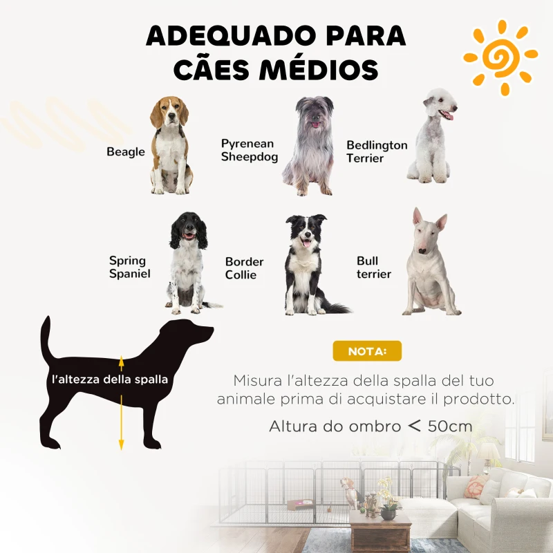 PawHut Parque para Cães de 12 Painéis 68x80 cm Parque Dobrável para Cães Médios com Portas Fecho e Estacas Preto