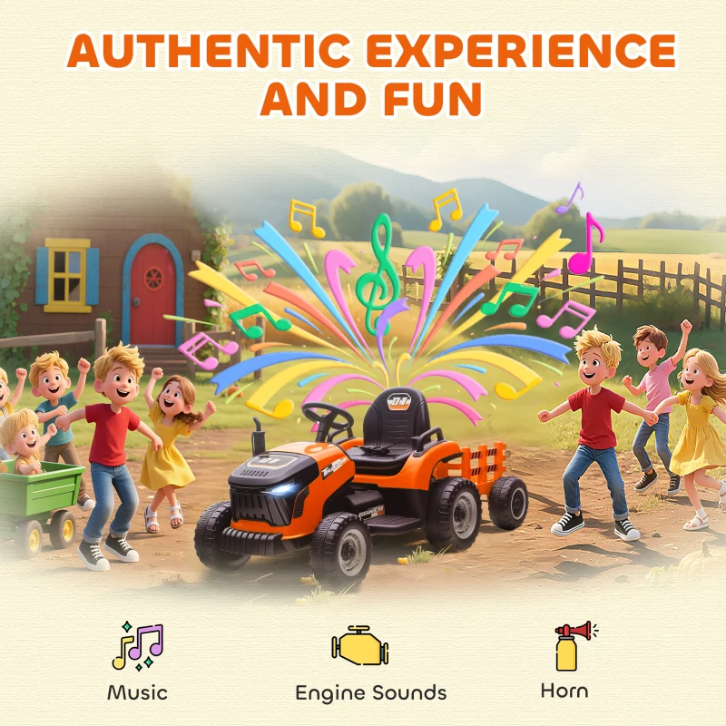 AIYAPLAY Tractor eléctrico para niños, Tractor para montar con control remoto, Arranque suave, para niños de 3-8 años, Naranja