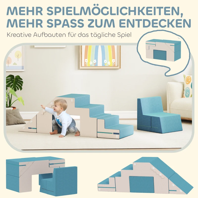AIYAPLAY 2-delige set zachte speelblokken voor kleintjes, kunstleer, schuim, voor klimmen, bouwen, spelen, Beige+Blauw(m-4)
