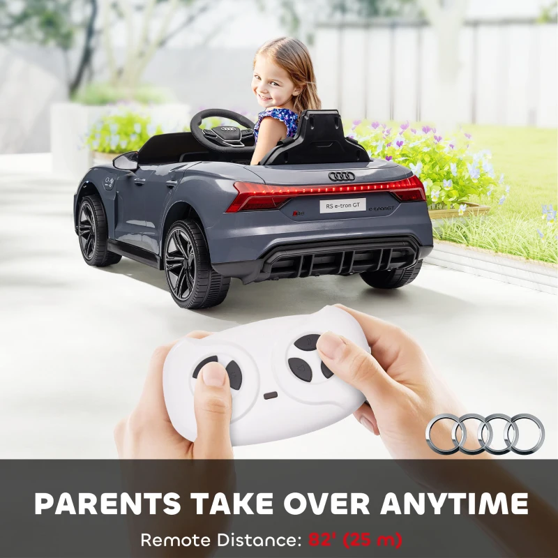 HOMCOM Auto Elettrica per Bambini di +3 Anni AUDI RS e-tron GT Auto a Batteria con Telecomando 103x58x41 cm Grigio