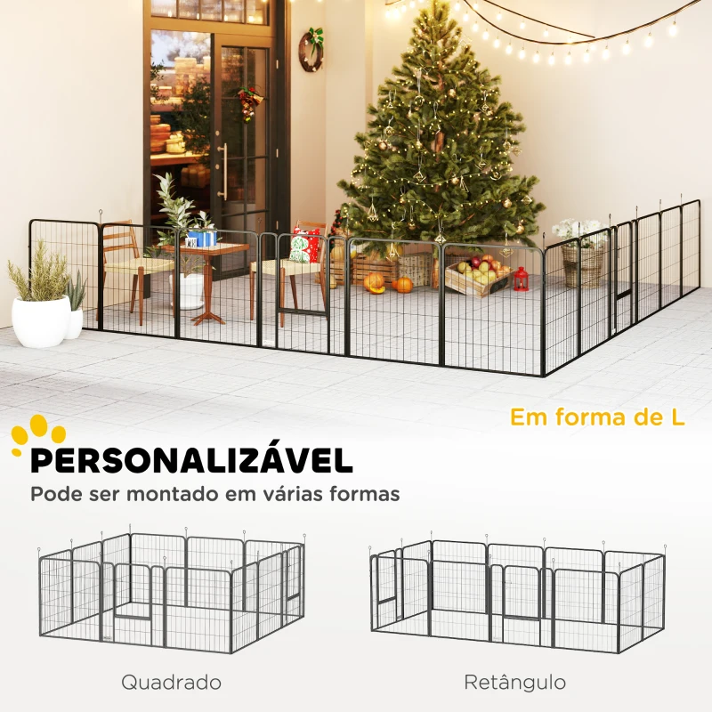 PawHut Parque para Cães de 12 Painéis 68x80 cm Parque Dobrável para Cães Médios com Portas Fecho e Estacas Preto
