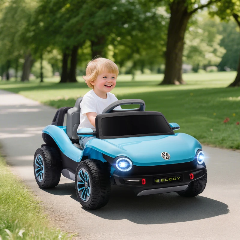 AIYAPLAY Auto Elettrica per Bambini dai 3 Anni, Volkswagen E-Buggy 12V con Telecomando 2,4 G e Ruote con Sospensione, Blu