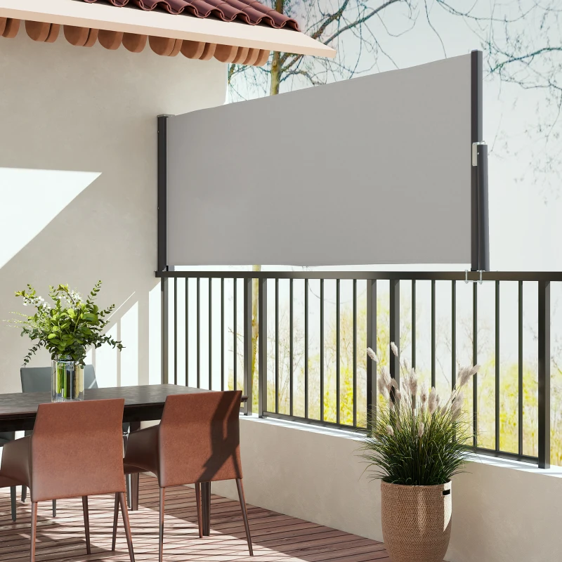 Outsunny Store latéral brise-vue paravent rétractable 3 x 1 m alu. polyester anti-UV haute densité 180 g/m² gris