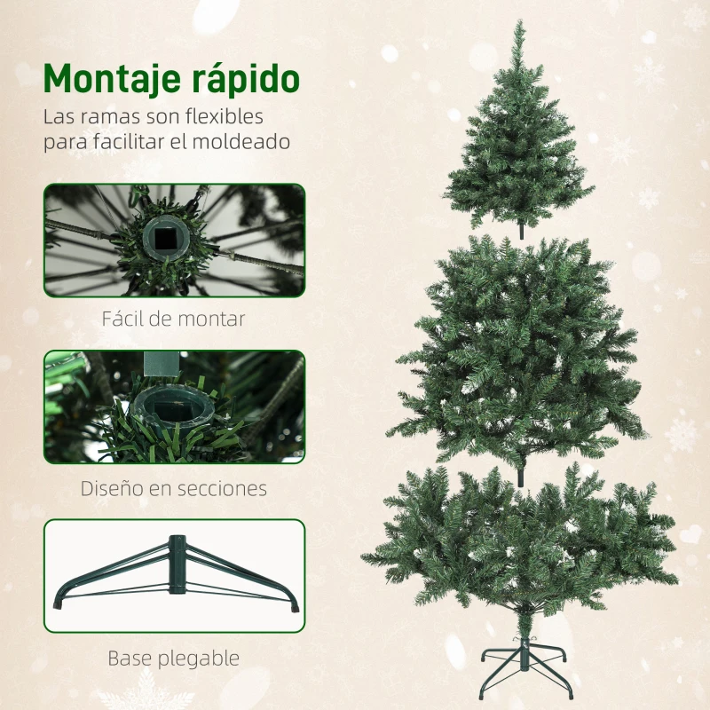 HOMCOM Árbol de Navidad de Abeto 180 cm con Luces LED 9 Modos de Iluminación 802 Ramas con Nieve Artificial Verde